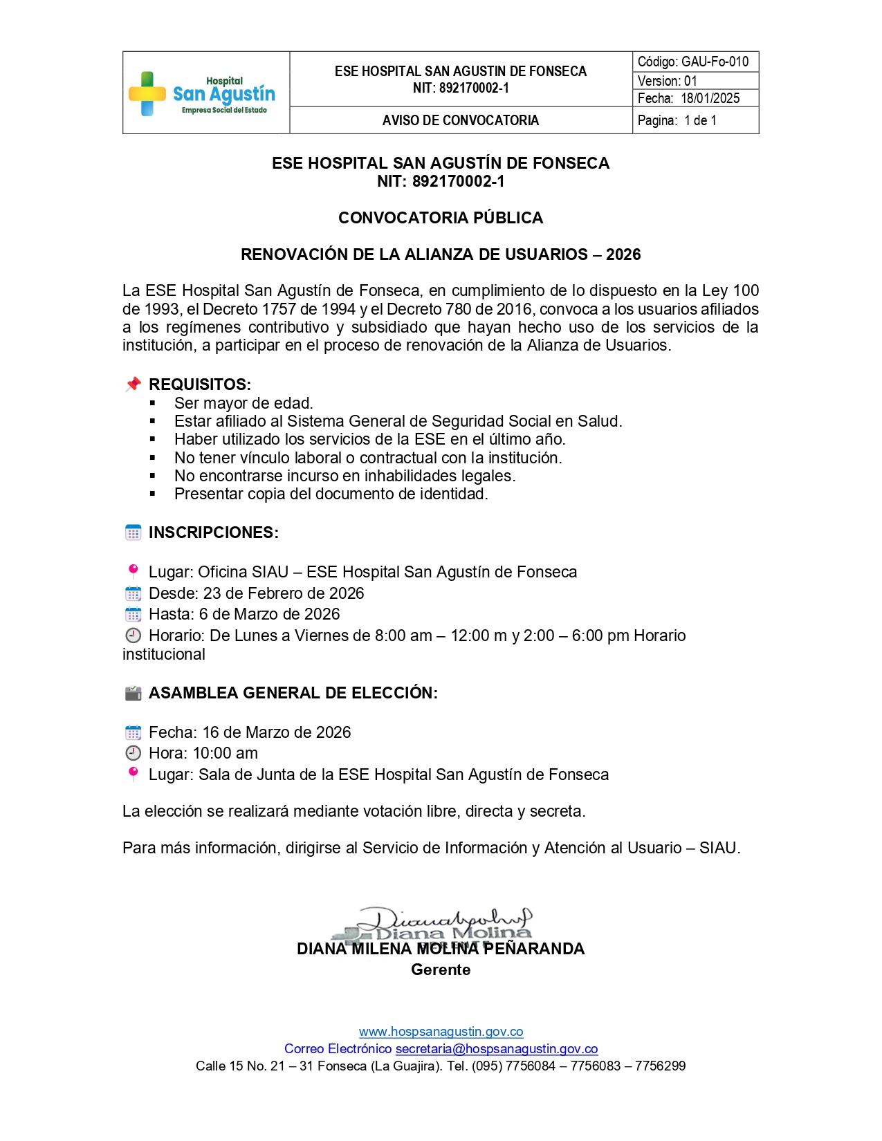 CONVOCATORIA ALIANZA DE USUARIOS