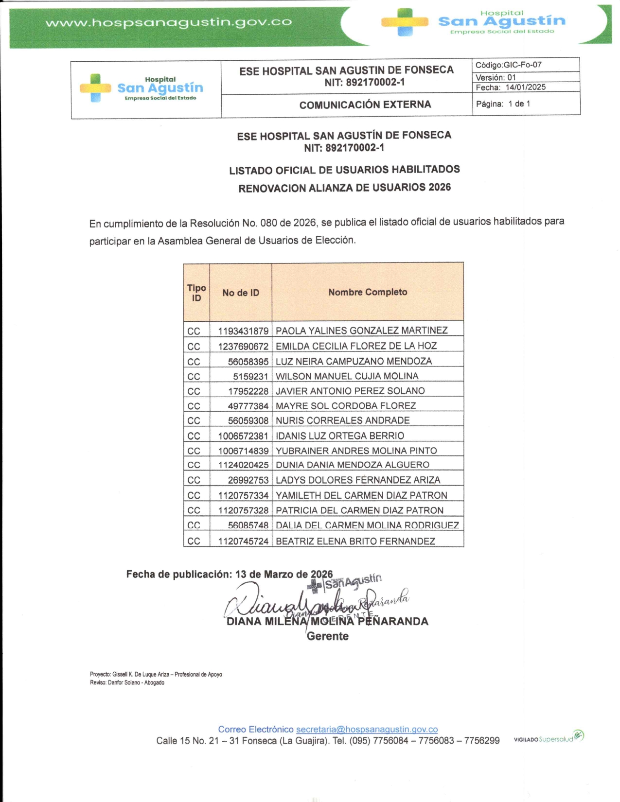 LISTADO OFICIAL DE ALIANZA DE USUARIOS 